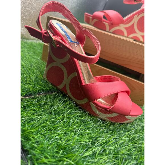 Charles David-Wedge Heels-Pink/White-Size 6.5W - Picture 2 of 10